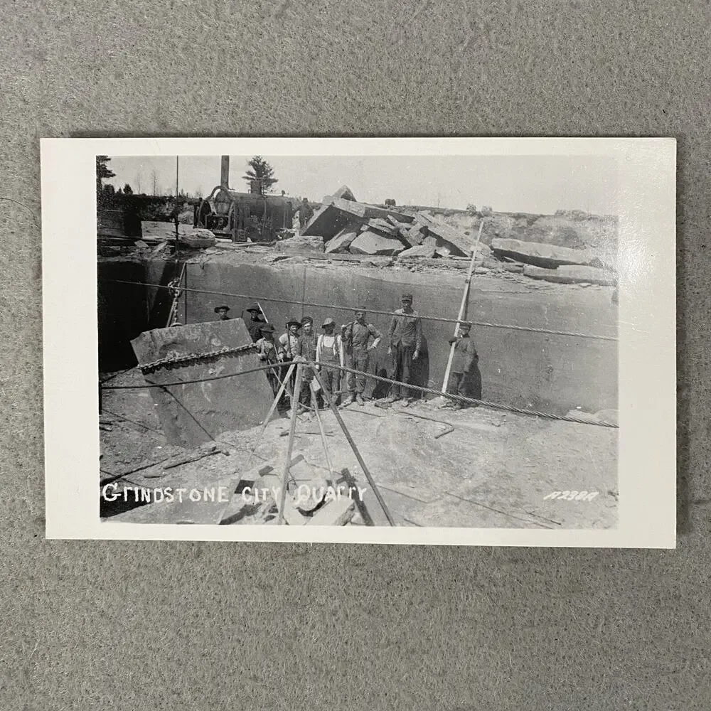 Vintage Grindstone City Quarry Workers Michigan RPPC Real Photo B&W Postcard